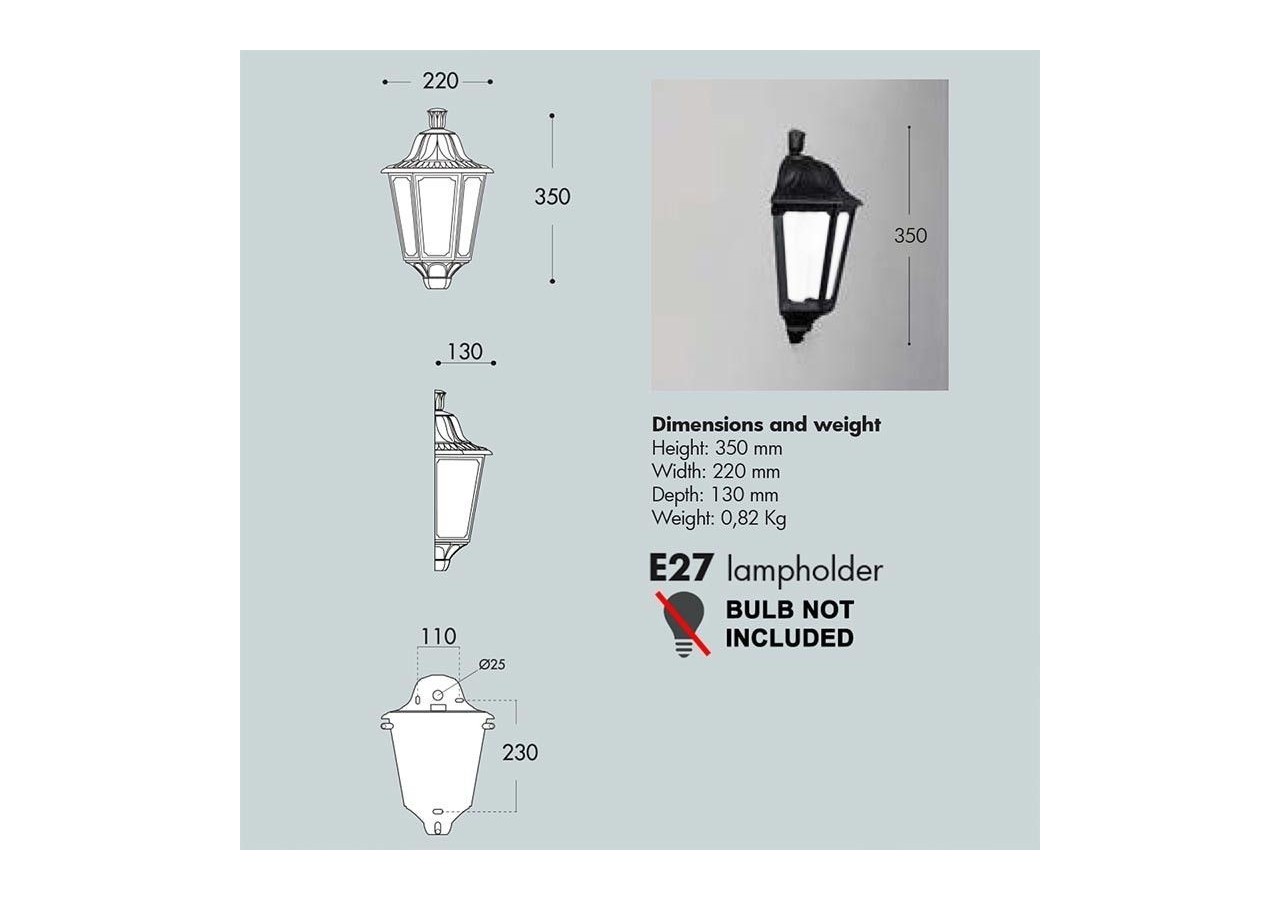 Demi-lanterne murale "Iesse" diffuseur opaque E27 IP55 - M22.000.000.WYE27 - Barcelona LED