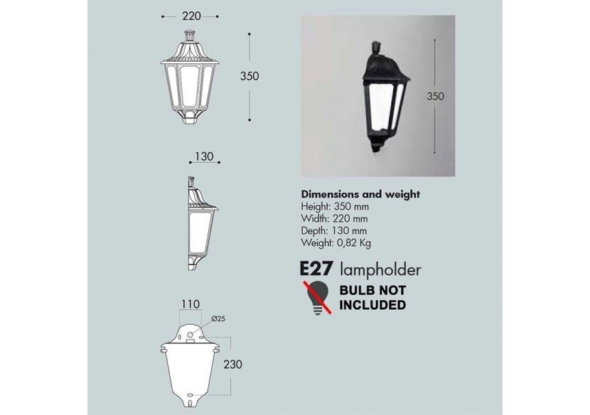 Demi-lanterne murale "Iesse" diffuseur opaque E27 IP55 - M22.000.000.WYE27 - Barcelona LED