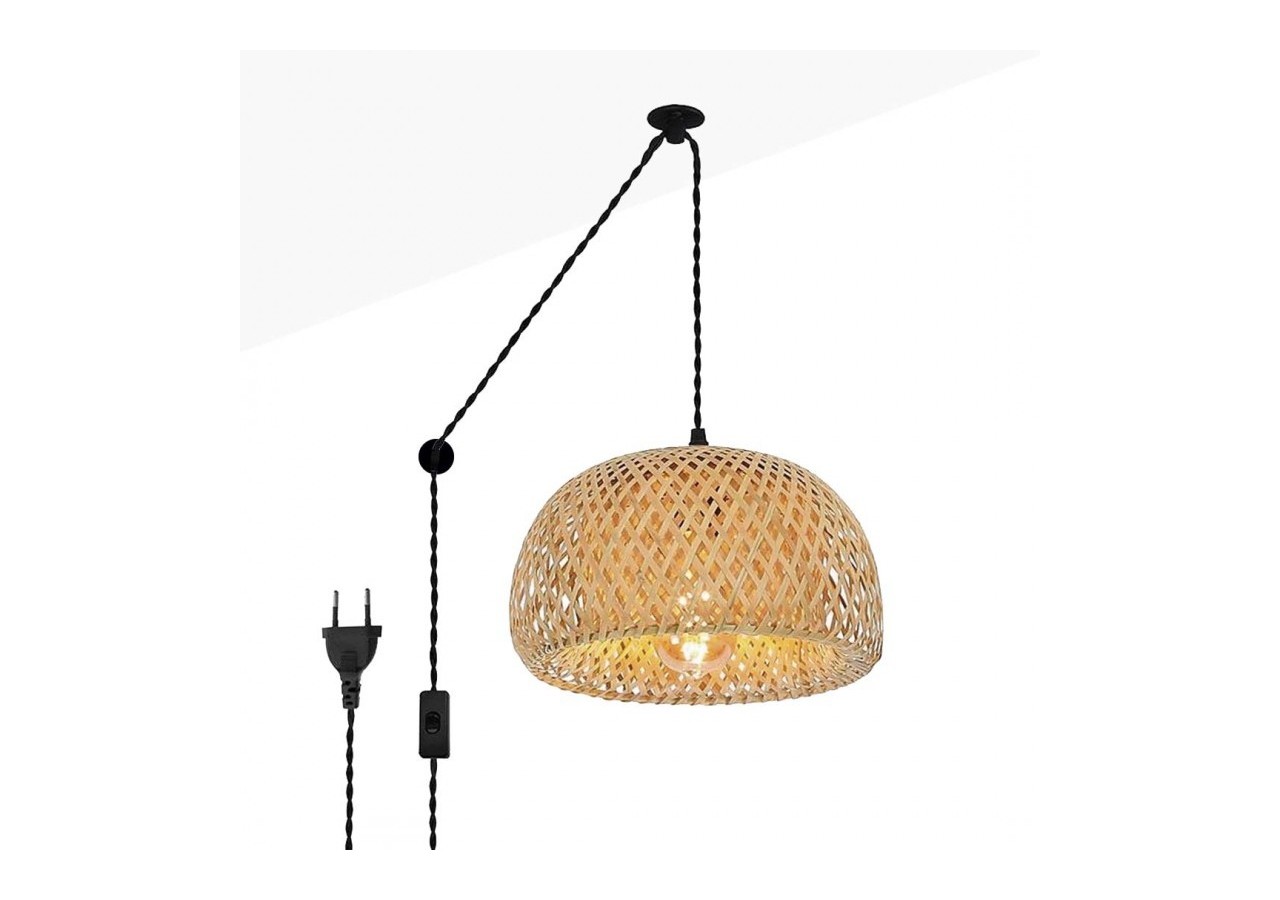 Suspension en osier avec câble et prise "Yonna" - LM143-C - Barcelona LED