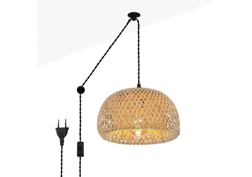 Suspension en osier avec câble et prise "Yonna" - LM143-C - Barcelona LED