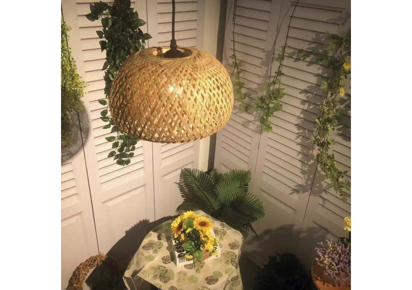 Suspension en osier avec câble et prise "Yonna" - LM143-C - Barcelona LED