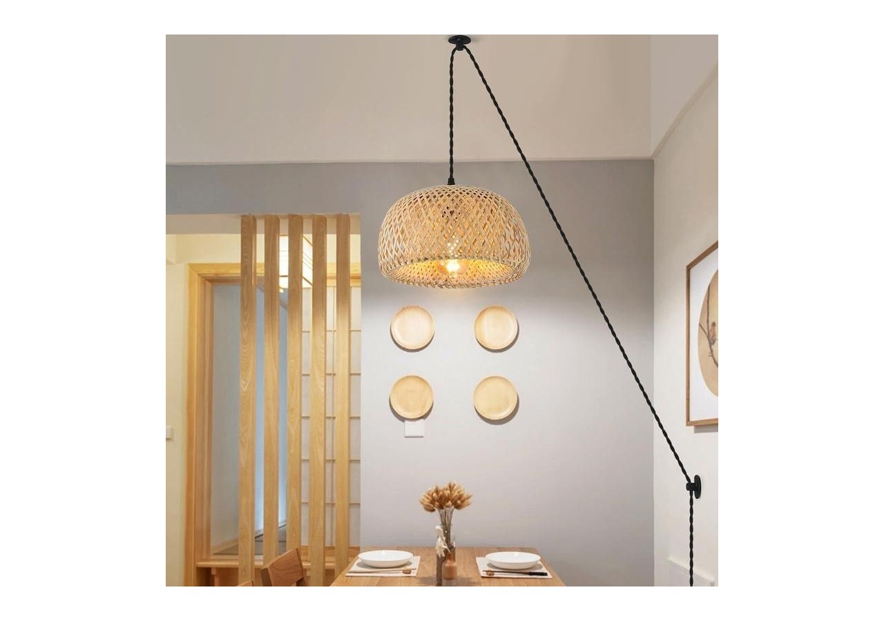 Suspension en osier avec câble et prise "Yonna" - LM143-C - Barcelona LED