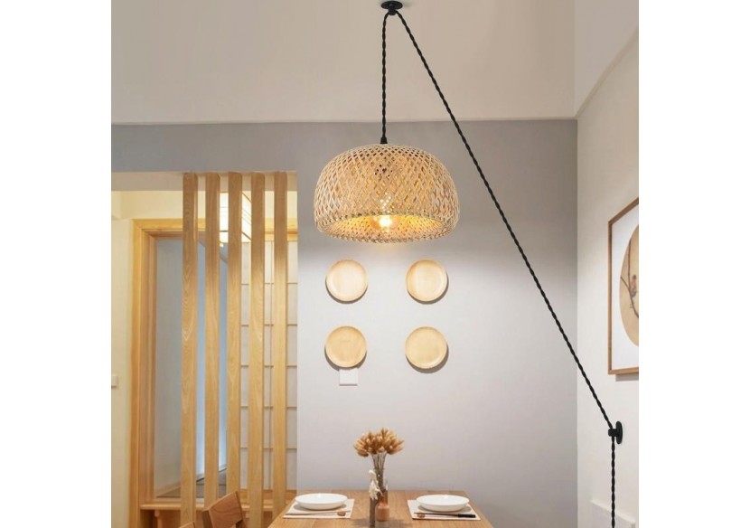 Suspension en osier avec câble et prise "Yonna" - LM143-C - Barcelona LED