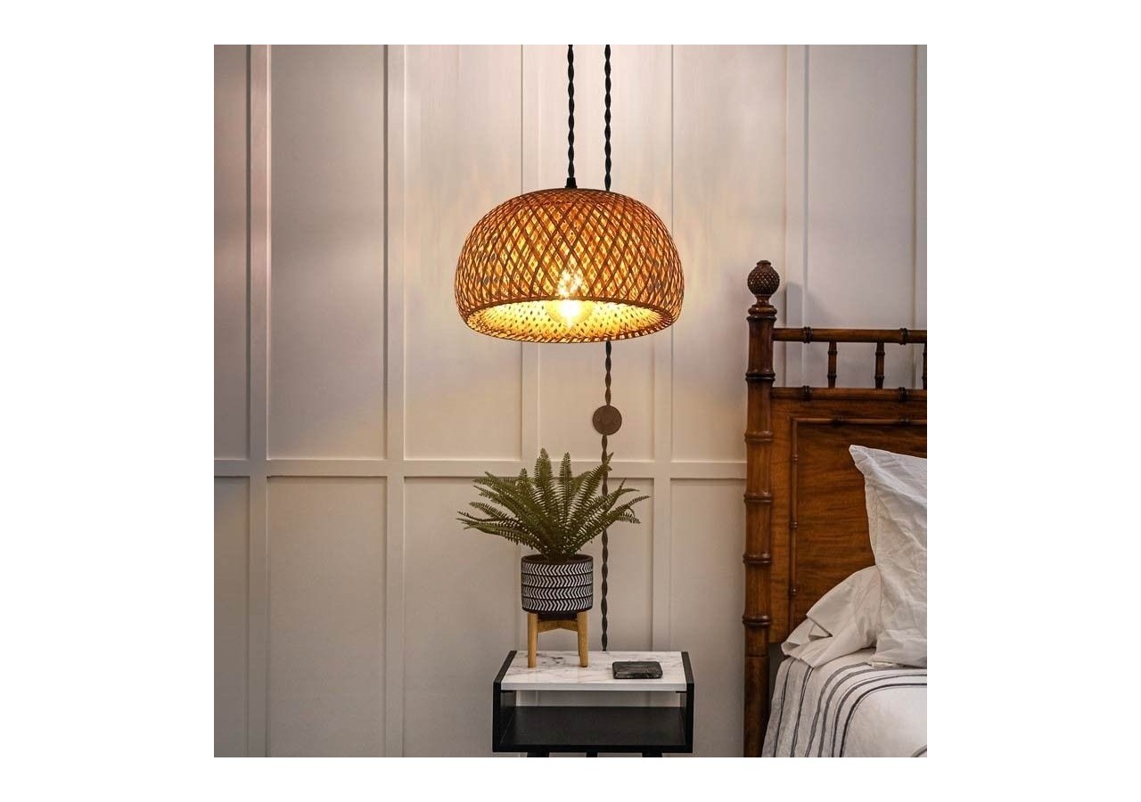 Suspension en osier avec câble et prise "Yonna" - LM143-C - Barcelona LED