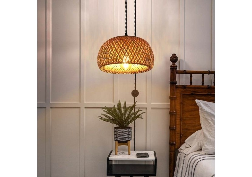 Suspension en osier avec câble et prise "Yonna" - LM143-C - Barcelona LED