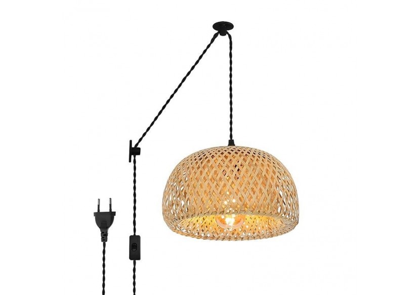Suspension en osier avec câble et prise "Yonna" - LM143-C - Barcelona LED