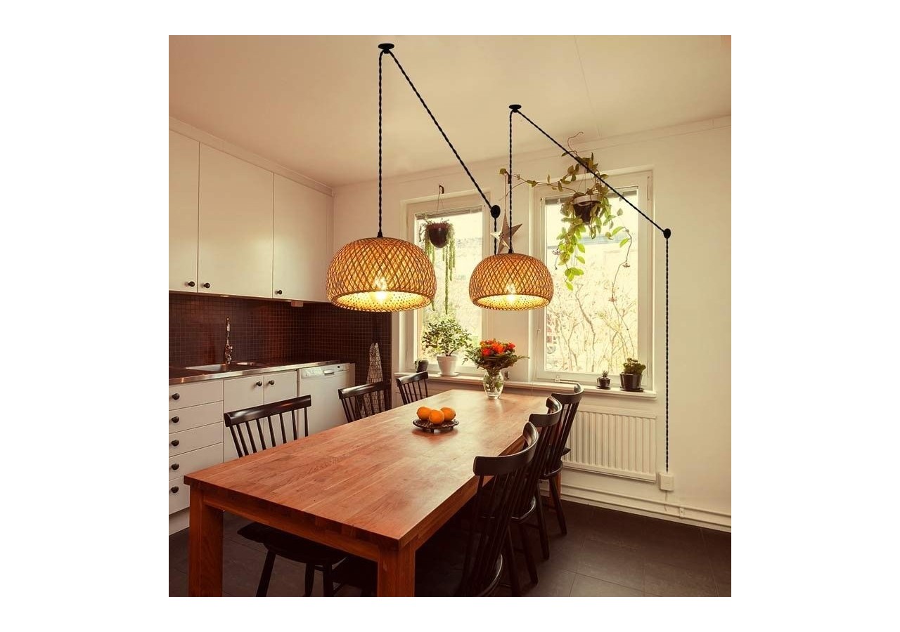 Suspension en osier avec câble et prise "Yonna" - LM143-C - Barcelona LED