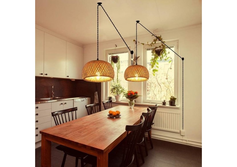 Suspension en osier avec câble et prise "Yonna" - LM143-C - Barcelona LED