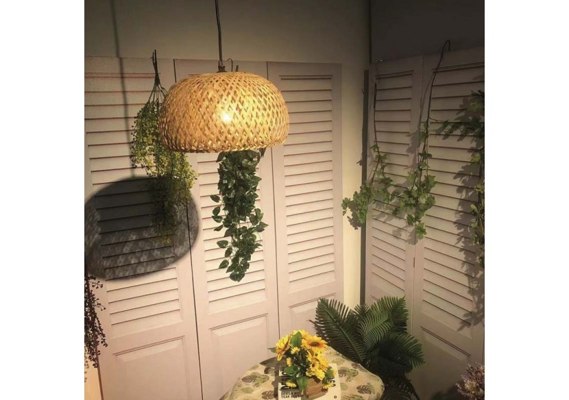 Suspension en osier avec câble et prise "Yonna" - LM143-C - Barcelona LED