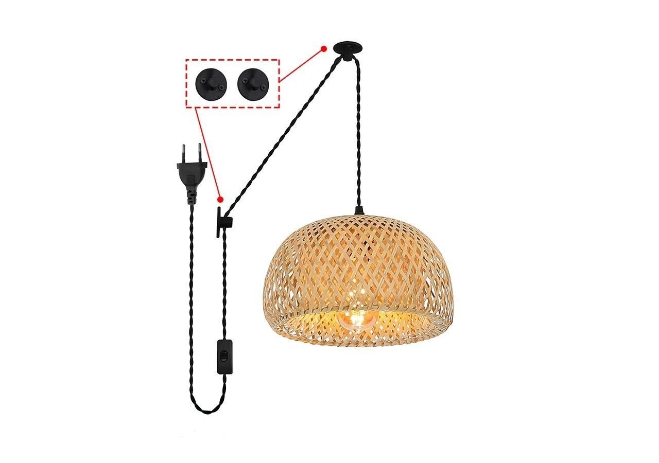 Suspension en osier avec câble et prise "Yonna" - LM143-C - Barcelona LED