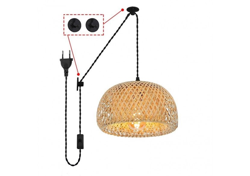 Suspension en osier avec câble et prise "Yonna" - LM143-C - Barcelona LED