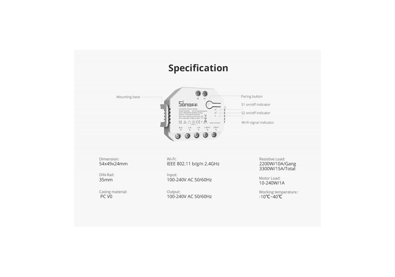 Interrupteur intelligent Wifi programmable Smart Light | SONOFF - DUALR3 - SONOFFDUALR3 - Barcelona LED