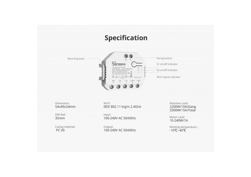 Interrupteur intelligent Wifi programmable Smart Light | SONOFF - DUALR3 - SONOFFDUALR3 - Barcelona LED