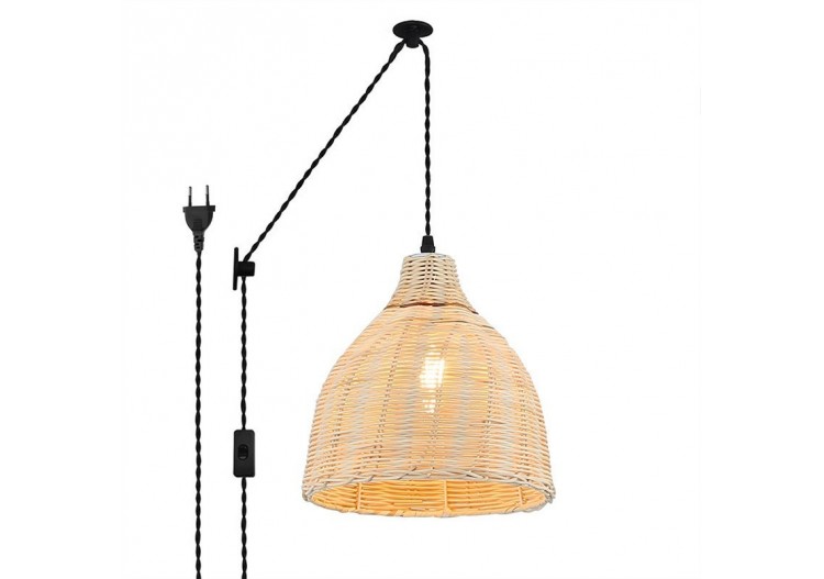 Lampe suspendue murale en osier avec poulie "SASKI" - LM153-C - Barcelona LED