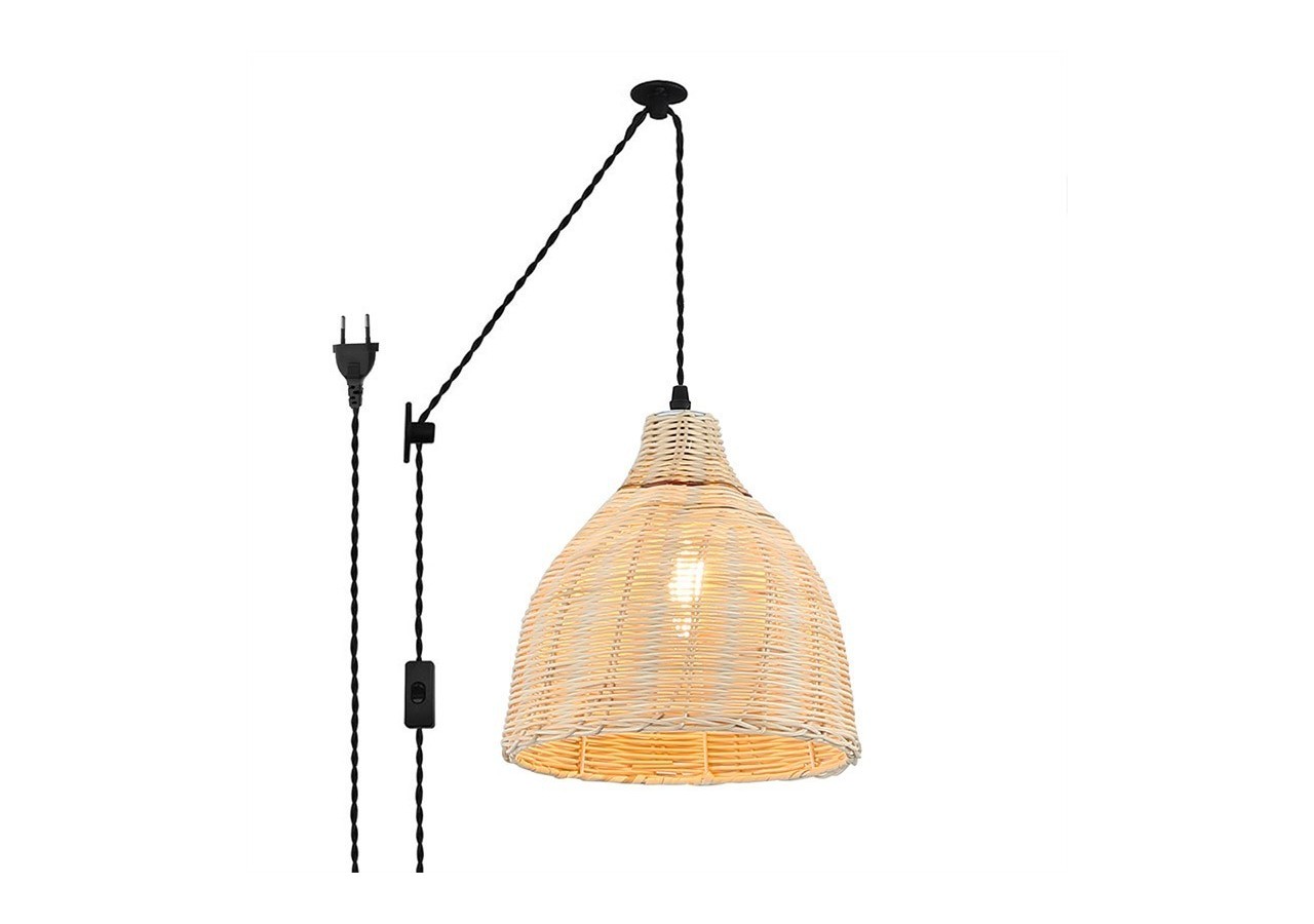 Lampe suspendue murale en osier avec poulie "SASKI" - LM153-C - Barcelona LED