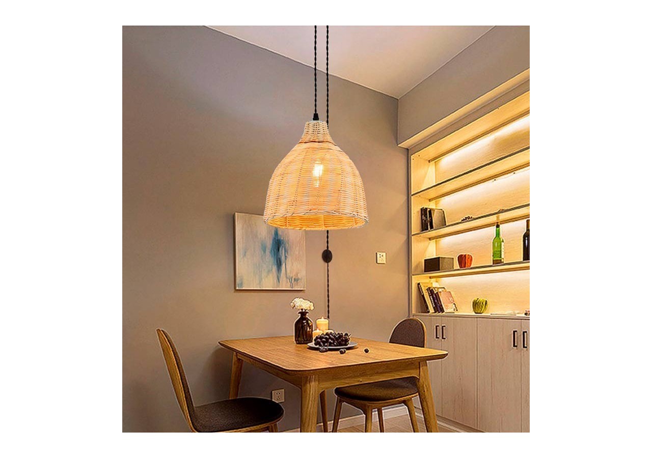 Lampe suspendue murale en osier avec poulie "SASKI" - LM153-C - Barcelona LED