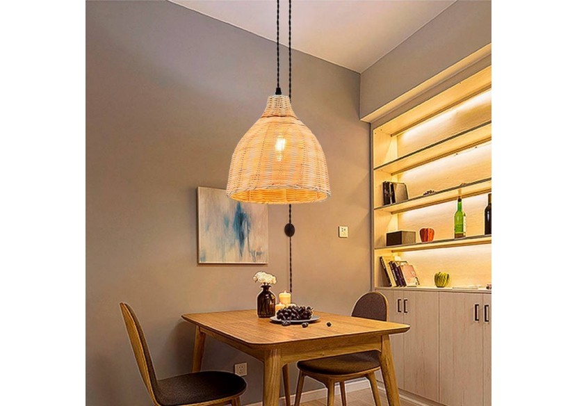 Lampe suspendue murale en osier avec poulie "SASKI" - LM153-C - Barcelona LED