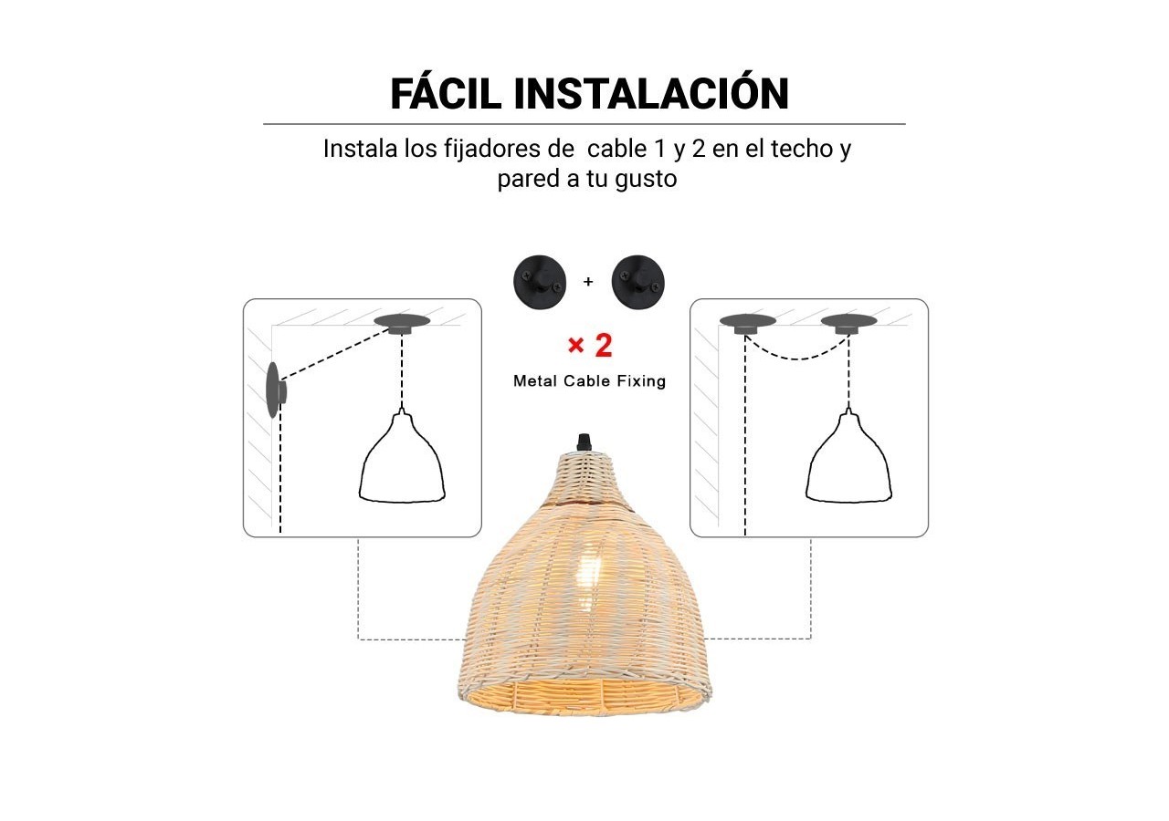 Lampe suspendue murale en osier avec poulie "SASKI" - LM153-C - Barcelona LED