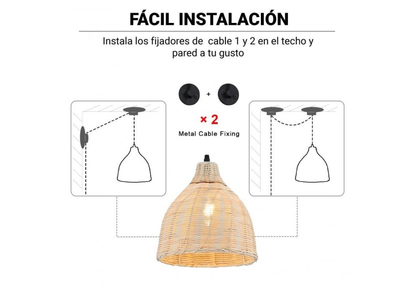 Lampe suspendue murale en osier avec poulie "SASKI" - LM153-C - Barcelona LED