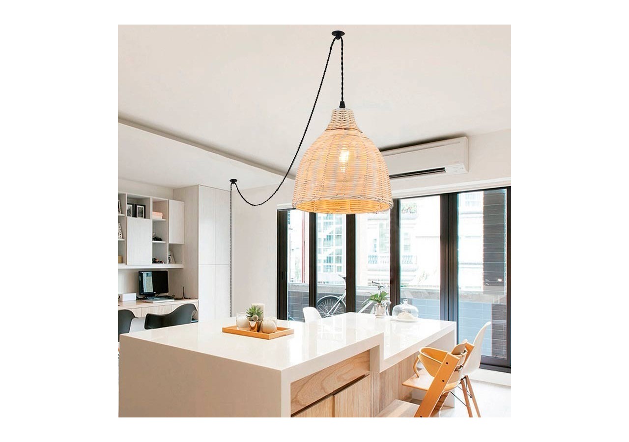 Lampe suspendue murale en osier avec poulie "SASKI" - LM153-C - Barcelona LED