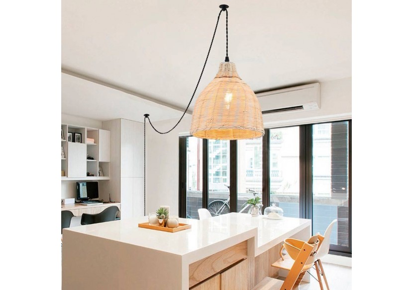 Lampe suspendue murale en osier avec poulie "SASKI" - LM153-C - Barcelona LED