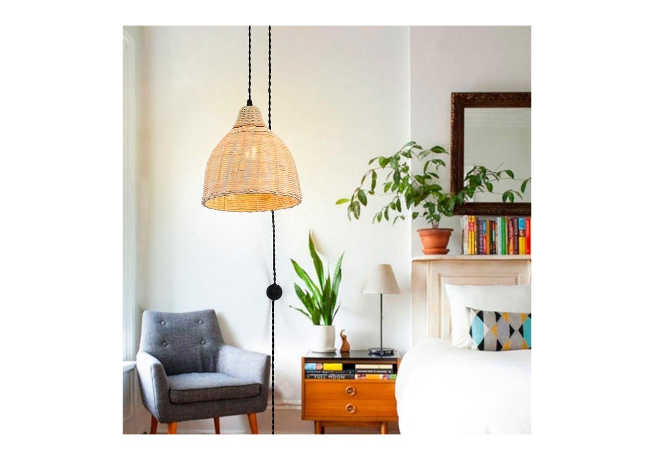 Lampe suspendue murale en osier avec poulie "SASKI" - LM153-C - Barcelona LED