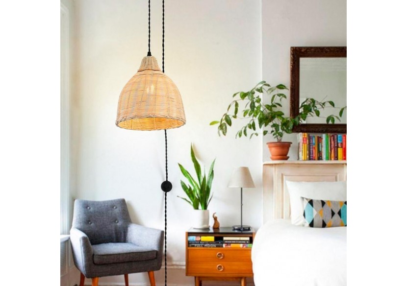 Lampe suspendue murale en osier avec poulie "SASKI" - LM153-C - Barcelona LED