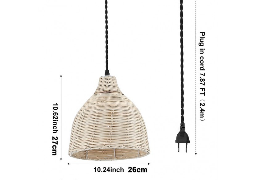 Lampe suspendue murale en osier avec poulie "SASKI" - LM153-C - Barcelona LED