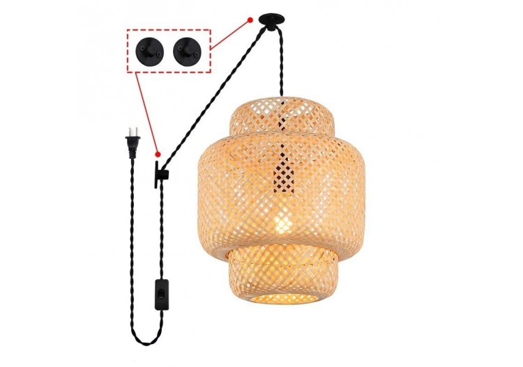 Suspension en osier avec câble et prise "Onna" - LM141-C - Barcelona LED
