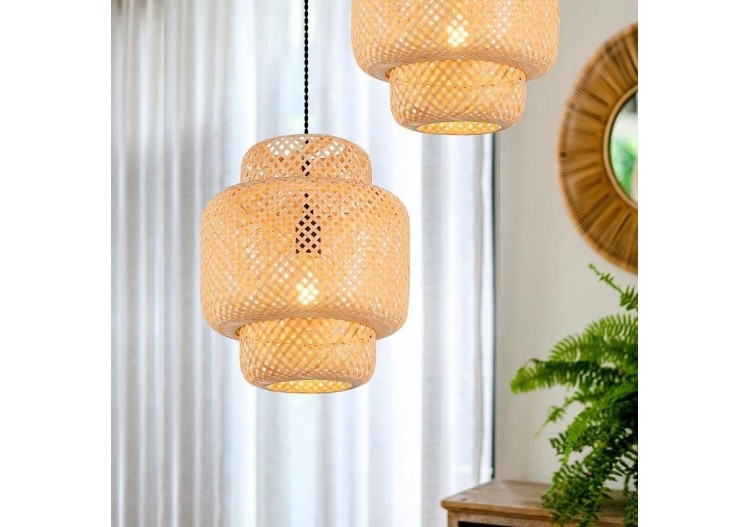 Suspension en osier avec câble et prise "Onna" - LM141-C - Barcelona LED 2