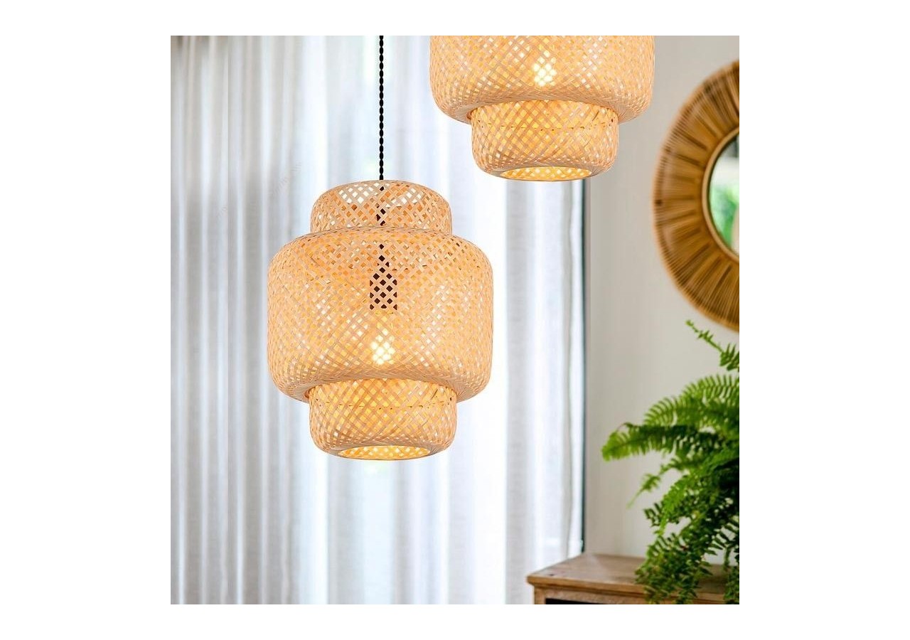 Suspension en osier avec câble et prise "Onna" - LM141-C - Barcelona LED