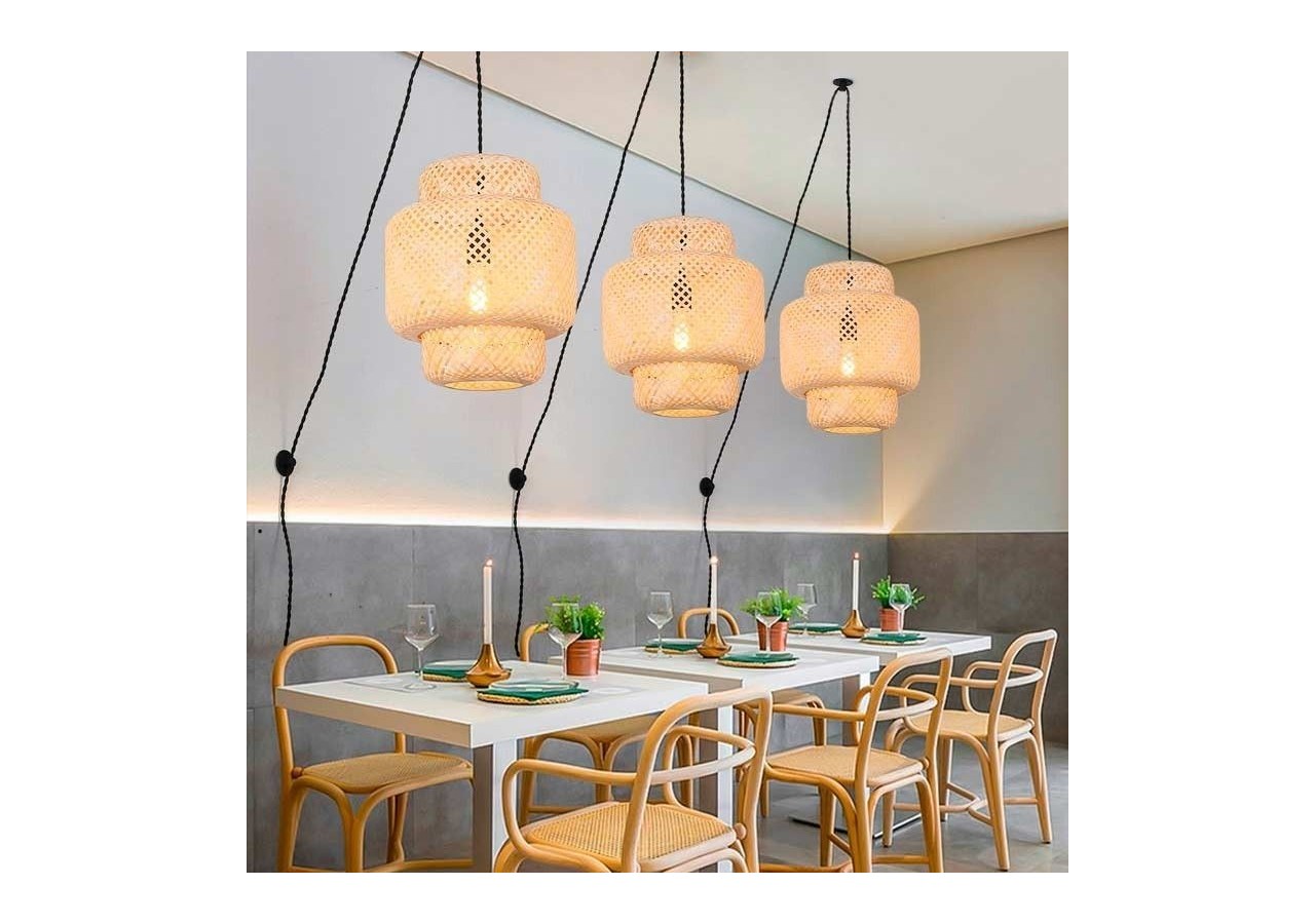 Suspension en osier avec câble et prise "Onna" - LM141-C - Barcelona LED