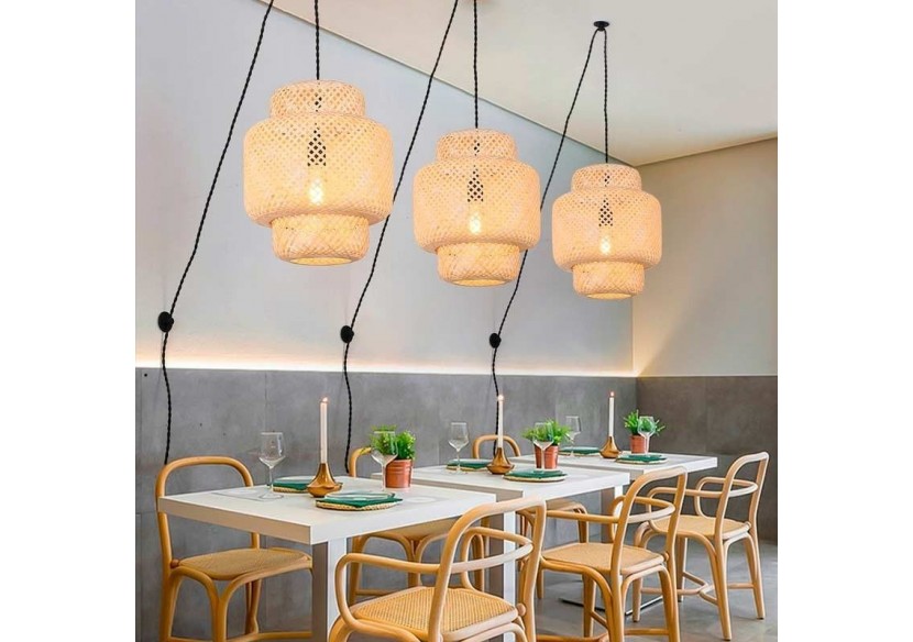 Suspension en osier avec câble et prise "Onna" - LM141-C - Barcelona LED