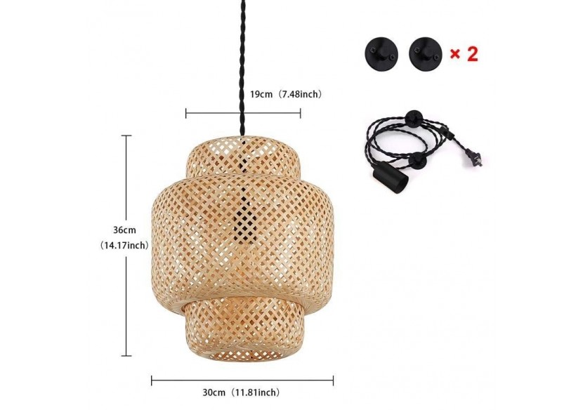 Suspension en osier avec câble et prise "Onna" - LM141-C - Barcelona LED