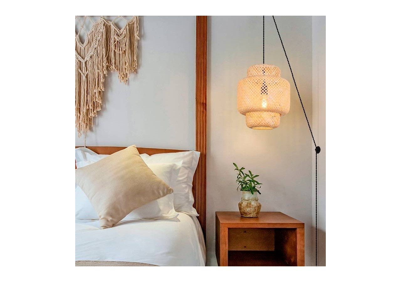 Suspension en osier avec câble et prise "Onna" - LM141-C - Barcelona LED