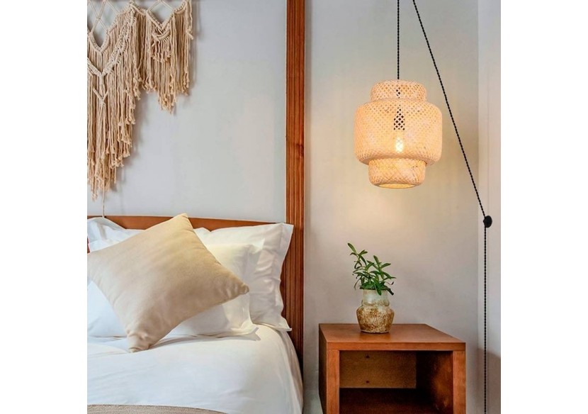 Suspension en osier avec câble et prise "Onna" - LM141-C - Barcelona LED