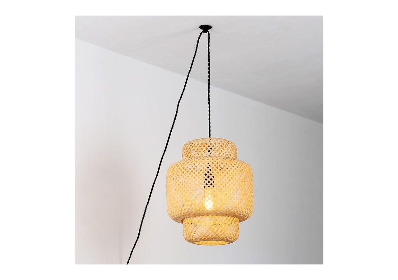 Suspension en osier avec câble et prise "Onna" - LM141-C - Barcelona LED