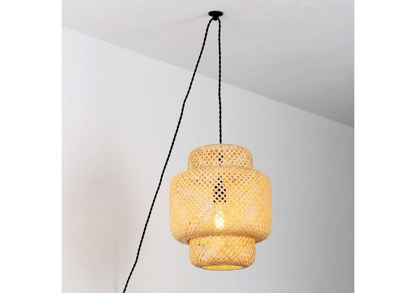 Suspension en osier avec câble et prise "Onna" - LM141-C - Barcelona LED