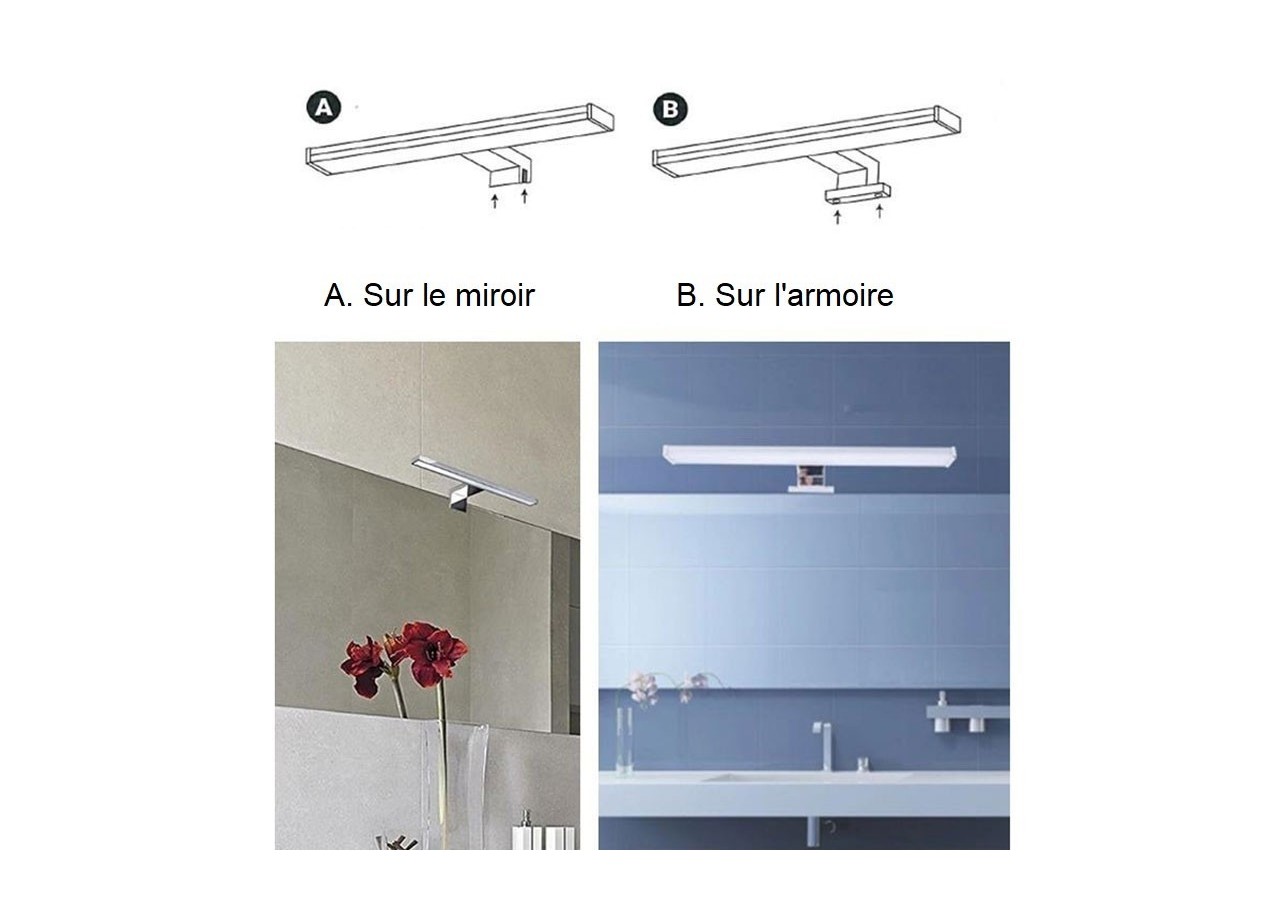 Applique miroir LED 30cm 5W | Montage miroir et armoire - LE204-BC - Barcelona LED