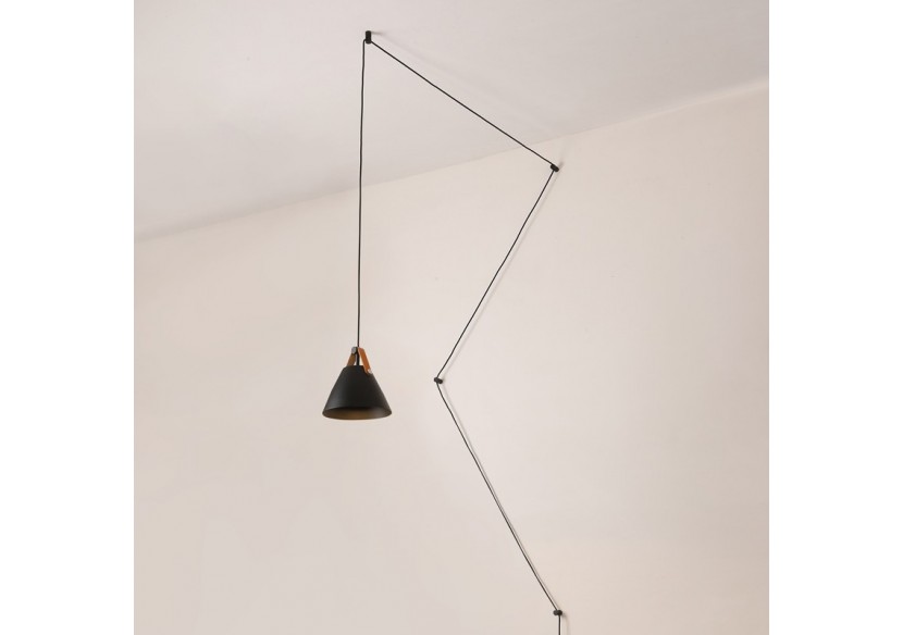 Suspension "Sam" avec prise et interrupteur et finition cuir - L3056-N - Barcelona LED Suspension "Sam" avec prise et interrupteur et finition cuir - L3056-N - Barcelona LED
