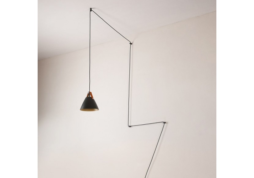 Suspension "Sam" avec prise et interrupteur et finition cuir - L3056-N - Barcelona LED Suspension "Sam" avec prise et interrupteur et finition cuir - L3056-N - Barcelona LED