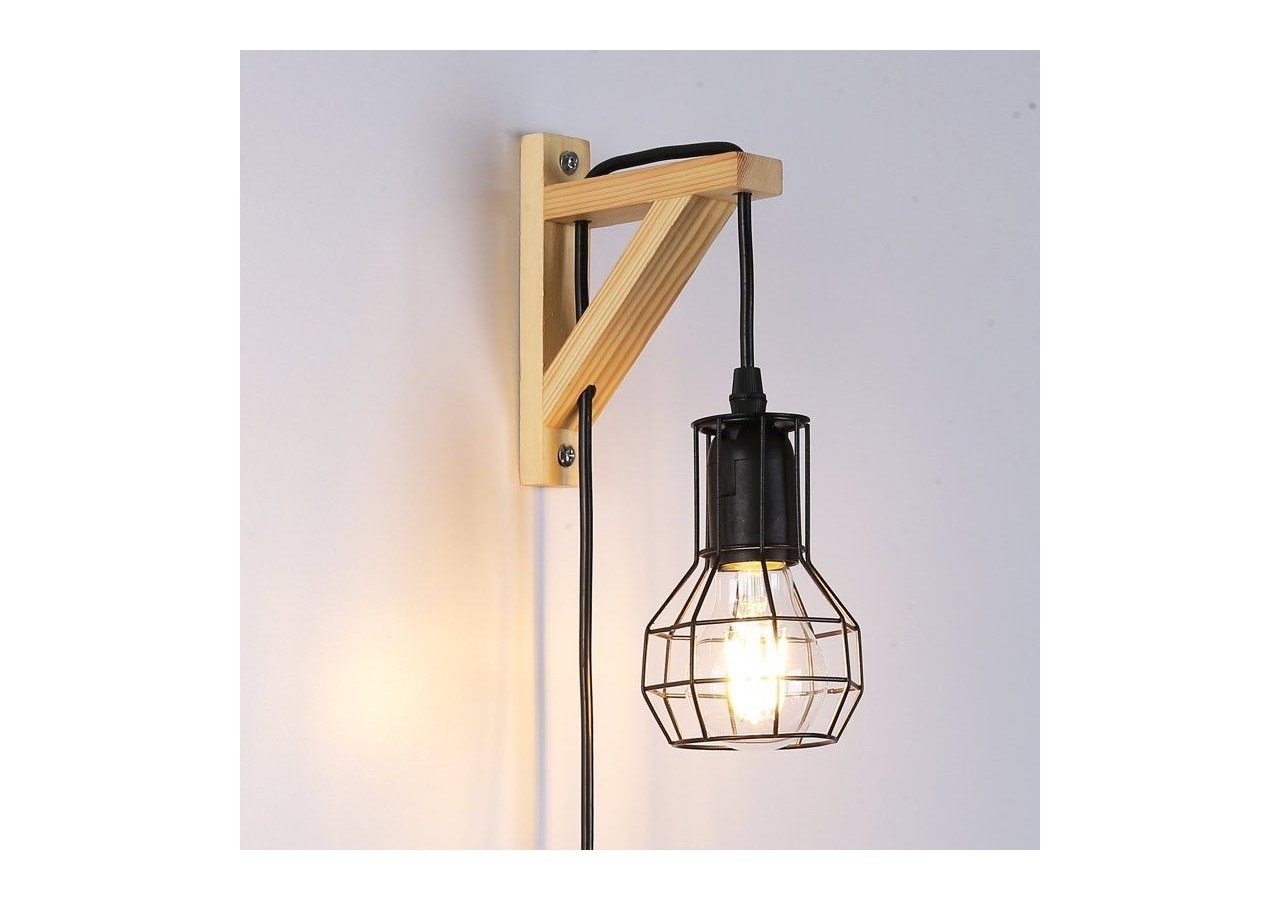 Applique murale en bois et cage "MICA" avec ampoule de 4W 2000K - LN124-N - Barcelona LED