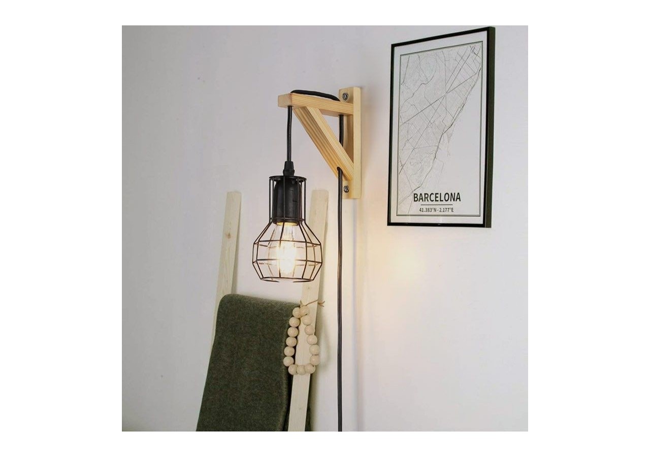 Applique murale en bois et cage "MICA" avec ampoule de 4W 2000K - LN124-N - Barcelona LED