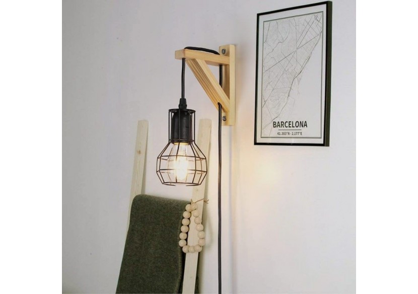 Applique murale en bois et cage "MICA" avec ampoule de 4W 2000K - LN124-N - Barcelona LED Applique murale en bois et cage "MICA" avec ampoule de 4W 2000K - LN124-N - Barcelona LED