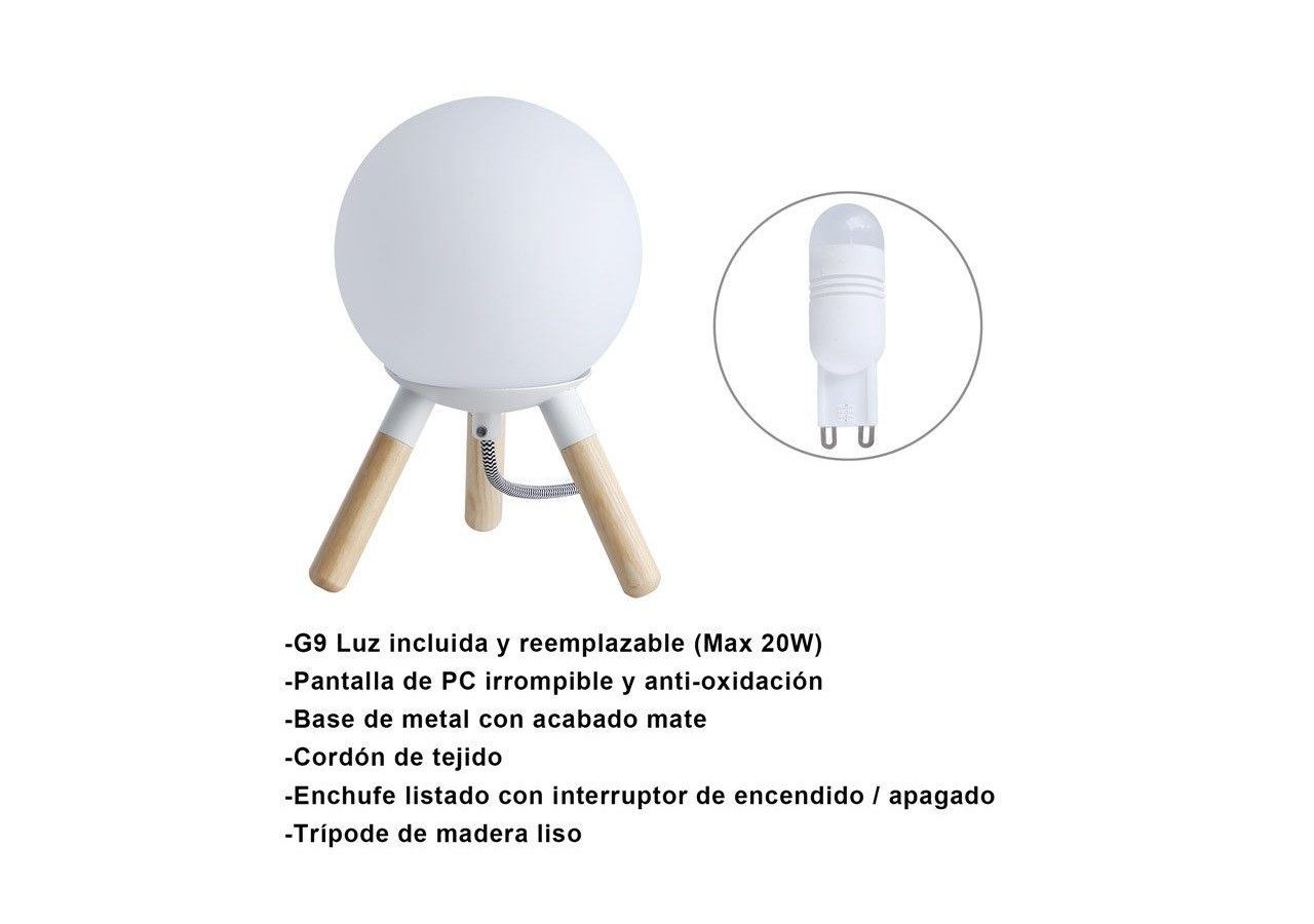Lampe de table en bois "MOON" ampoule G9 incluse - L1011-B - Barcelona LED