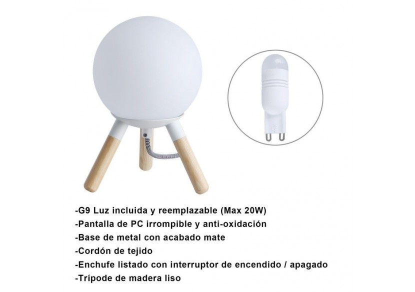 Lampe de table en bois "MOON" ampoule G9 incluse - L1011-B - Barcelona LED Lampe de table en bois "MOON" ampoule G9 incluse - L1011-B - Barcelona LED