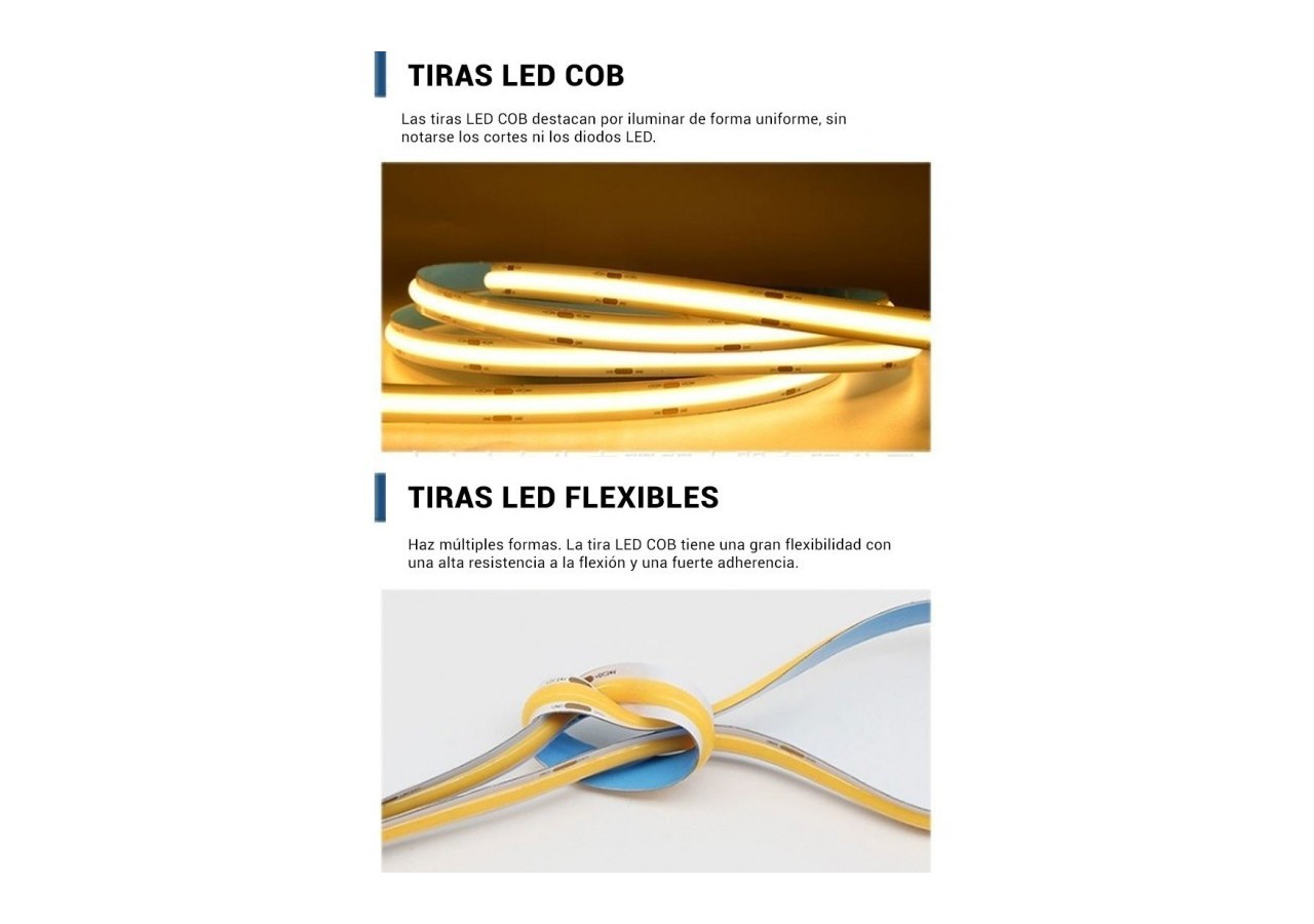 Ruban LED COB 24V-DC 12W/m IP20 10mm - 5 Mètres - B1560-5-BF - Barcelona LED