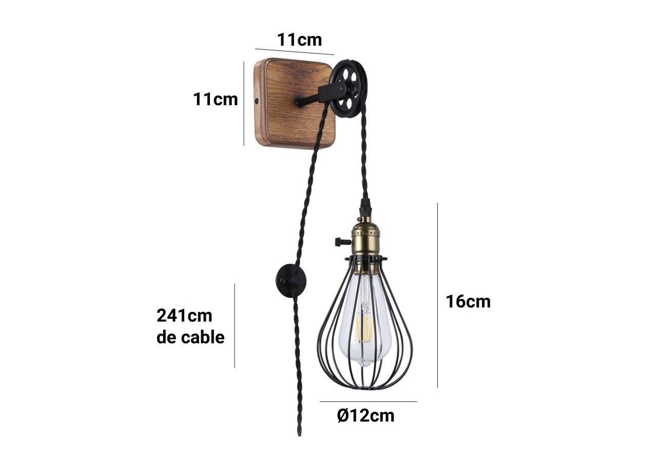 Lampe murale vintage "PENDOL" avec prise - LV310-N - Barcelona LED