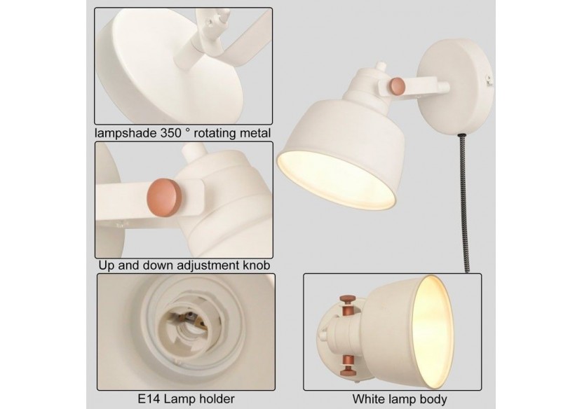 Applique murale intérieur "KUKKA" avec prise et interrupteur - LN4003-EU-B - Barcelona LED Applique murale intérieur "KUKKA" avec prise et interrupteur - LN4003-EU-B - Barcelona LED