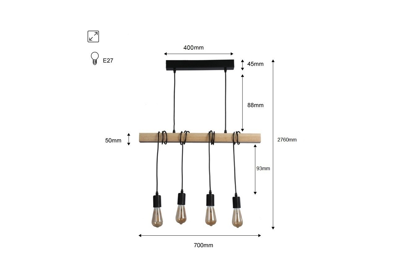 Suspension vintage en bois "Otto" - 4 x E27 - LM131-N - Barcelona LED